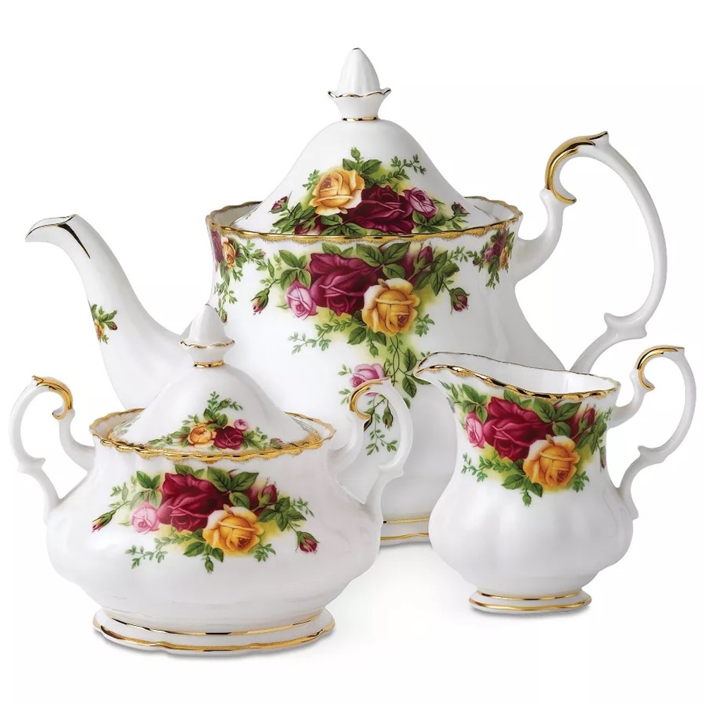 Royal Albert Floral Teapot Set - White, Red, Yellow, Green, Gold